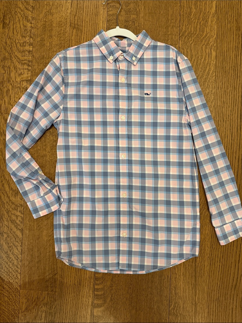 Vineyard Vines Boys performance Button-Down Plaid Shirt in Blue & Pink